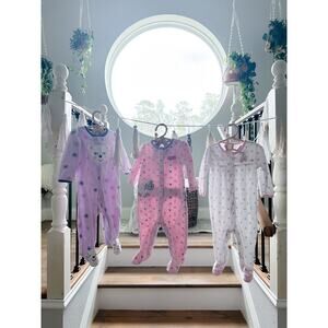 3 Darling Cozy Fleece Footed Pajama Sleepers 6-9mths